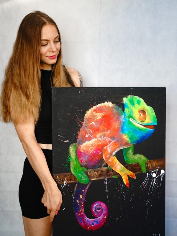 Akrylový obraz chameleón 50x70cm